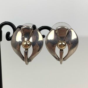 Sterling Silver 14K Gold Earrings Stamped 925 14k RPB Vtg Minimalist Art Deco